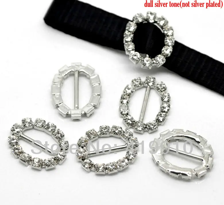 

Free shipping- 10PCs Silver Tone Oval shape Wedding Invitation Rhinestone Ribbon Slider Buckles 20mmx17mm M00426