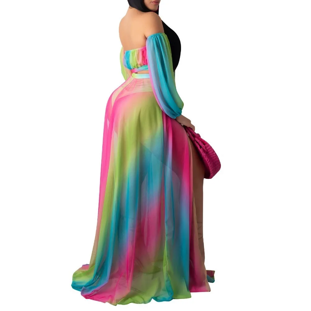Женский сексуальный укороченный топ с открытыми плечами и вырезом лодочкой+ сетчатые большие качели, длина до пола, макси юбки, сексуальный комплект из 2 предметов, костюм размера плюс