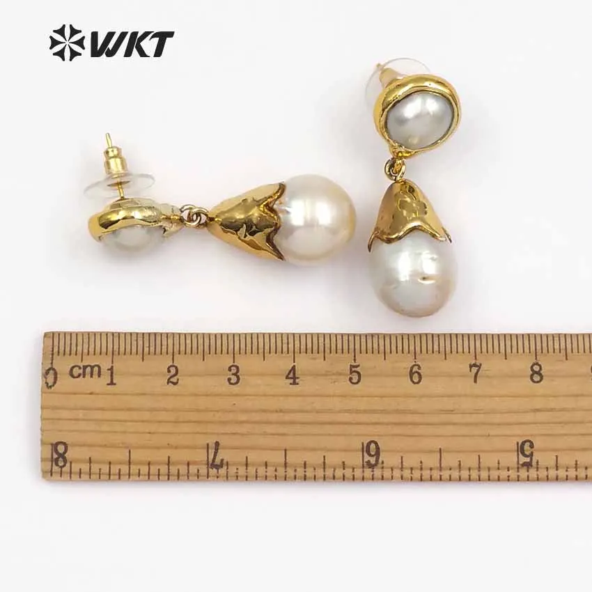 WT-E470 New arrival Beautiful Water drop Special Design Classic Natural baroque pearl Earring with full gold For women jewelry | Украшения
