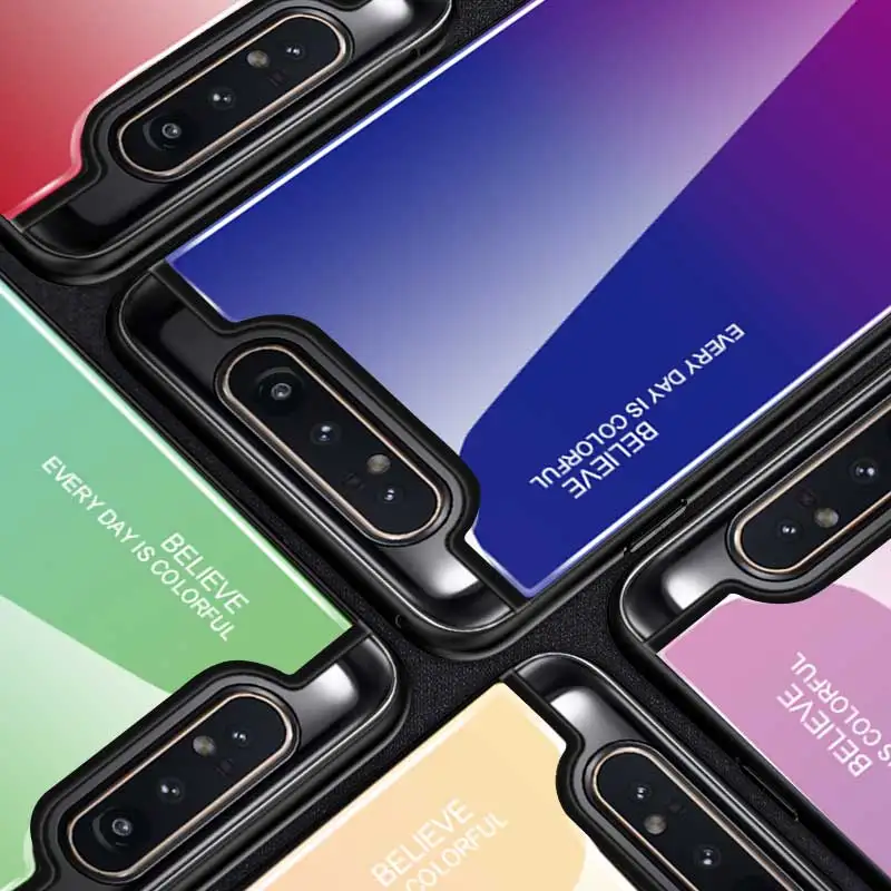 Для samsung Galaxy A80 A90 A70 чехол с градиентным закаленным стеклом жесткий из ТПУ
