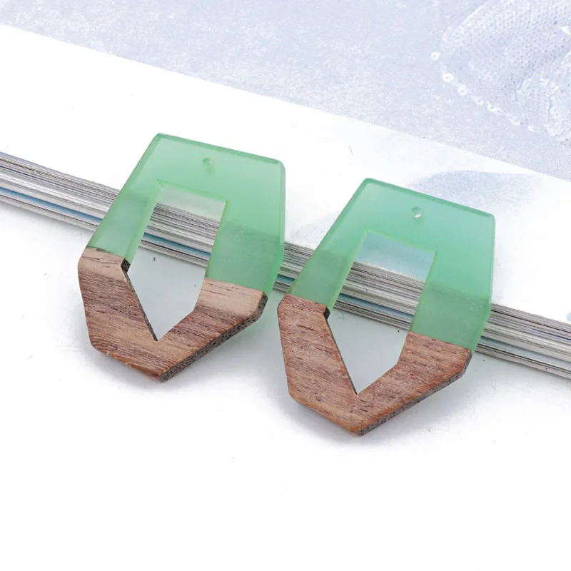2pcs Retro Azure Green Wooden Necklace Charms Splice Resin Dangle Earring Base Findings Diy Women Jewelry Make Gift Handmade | Украшения и