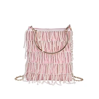 plastic pearl tassels top handle handbags female pink evening small bags for women purse wallets female ladies crossbody bag