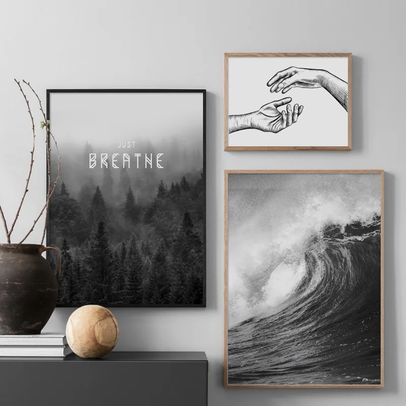 

Gray Sea Wave Forest Holding Hands Quotes Wall Art Canvas Painting Nordic Posters And Prints Wall Pictures For Living Room Decor
