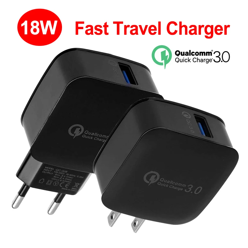 

Wall Charger 18W 1 Port For Samsung Note 8 S9 S8 Plus QC3.0 Fast Charging EU US Plug Adapter Wall Charger For iPhone