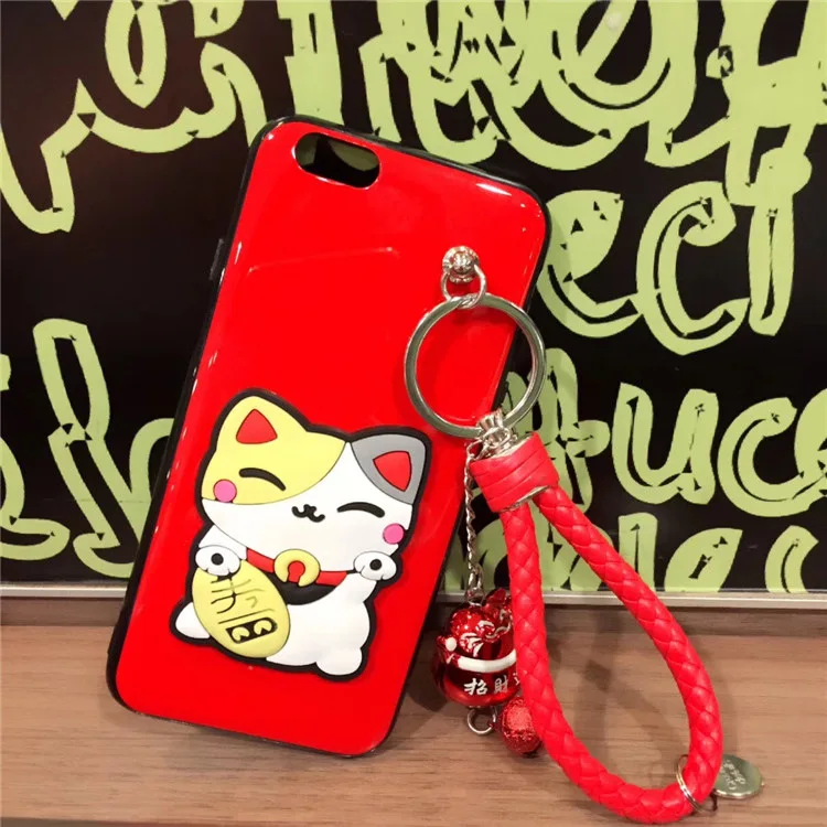 Kuutti мягкий красный Kawaii Maneki Neko Cat Чехол для телефона с ремешок колокольчиком iPhone 6