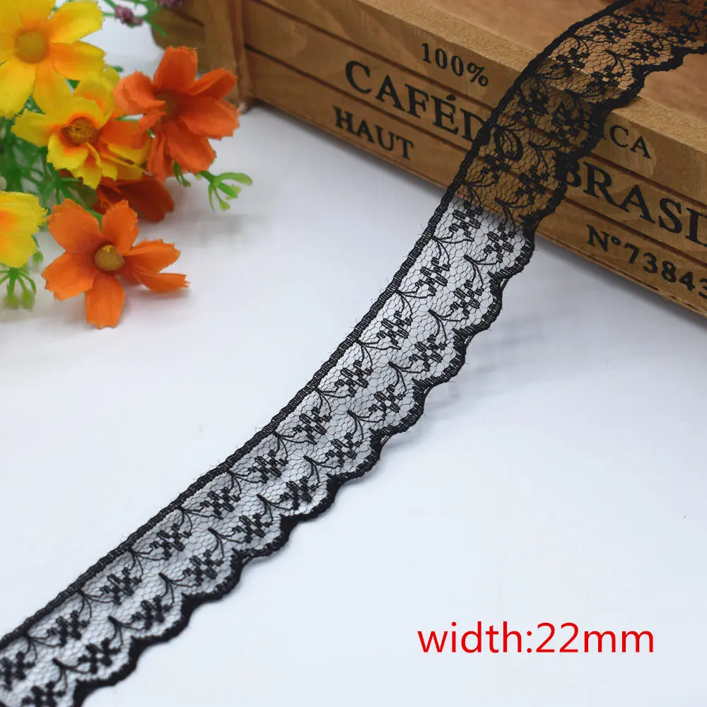 22mm wide Новые 10 ярдов красивые черные кружева DIY ремесла/свадьба/одежда/ткань кружевная лента подарочная упаковка - Цвет: 22mm wide