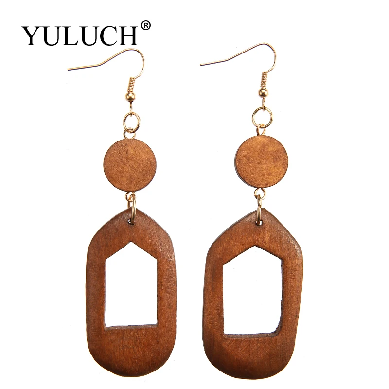 YULUCH Необычные простые серьги из натурального дерева висячие для женщин/девушек