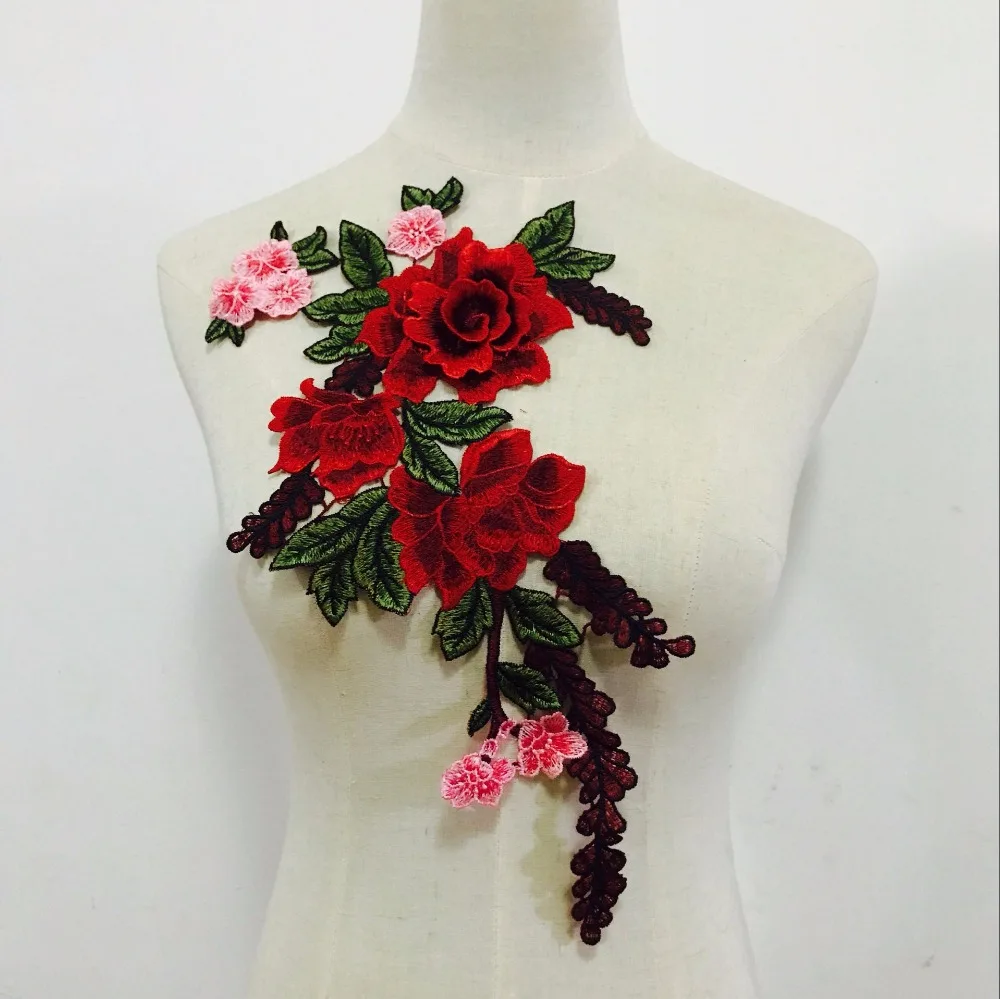 3D вышитая нашивка Цветы Наклейка для одежды куртка джинсы Кружевная аппликация