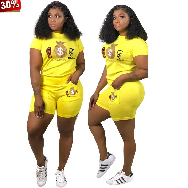 Set Tracksuit Together Summer Short Sets Womens Club Outfits Two Piece Biker Suits O Neck Crop Top Shorts Plus Size Tracksuit