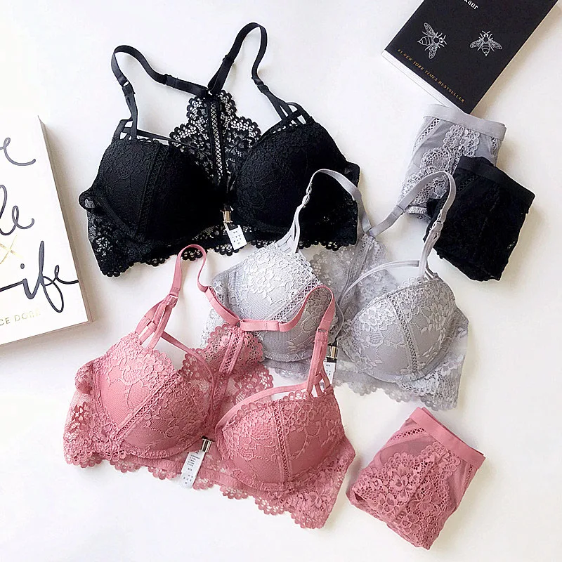 Нижнее белье CINOON кружевное в цветочек комплект с бюстгальтером открытой спинкой