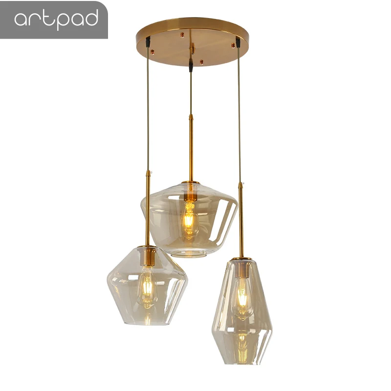 Artpad-luces colgantes de cristal nórdico de tres cabezas, lámpara colgante moderna para Loft, sala de estar, comedor y cocina, Led
