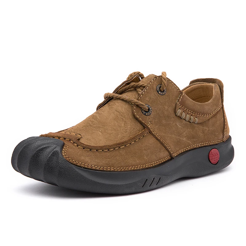 Fotwear Men's Brown Leather shoes Slip on Full-grain Lace-up fastening casual Round toe Office style Outdoor hike | Обувь