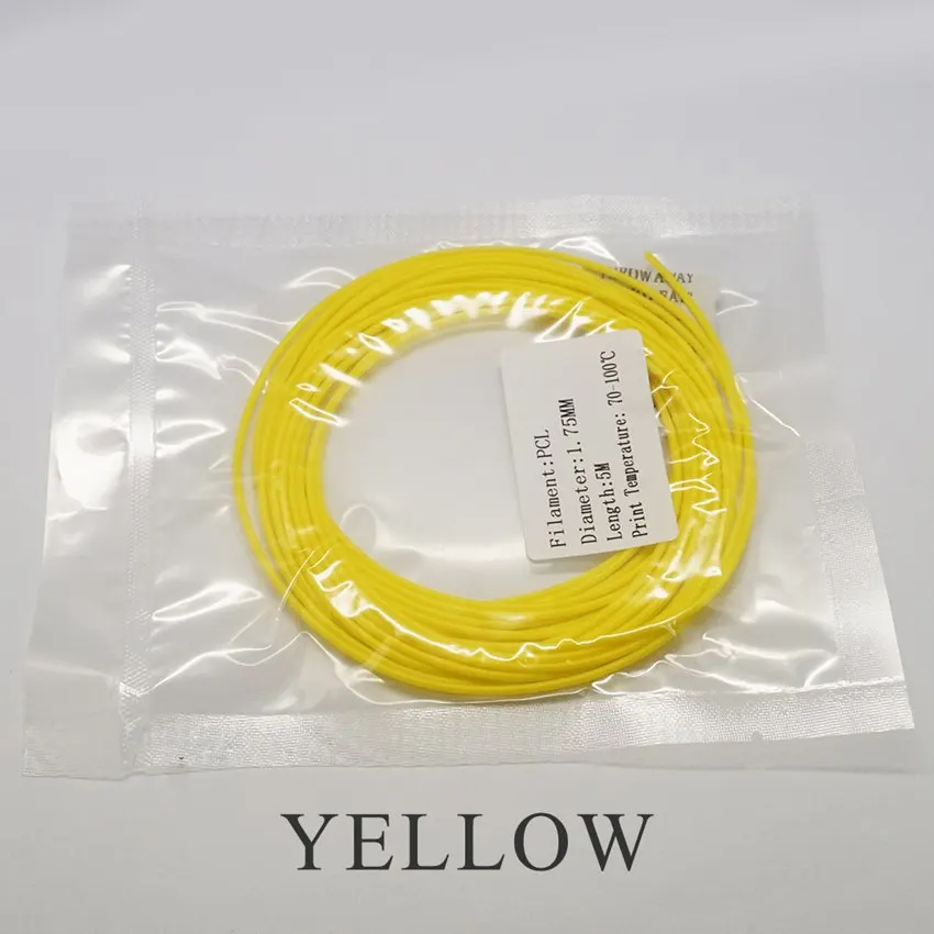 Yellow 3d Принтер Нити PCL 1,75 10 метров 3D Ручка нити пластиковые PCL провода для низкой температуры дешевые 3d принтер s филаментный экструдер - Цвет: Yellow