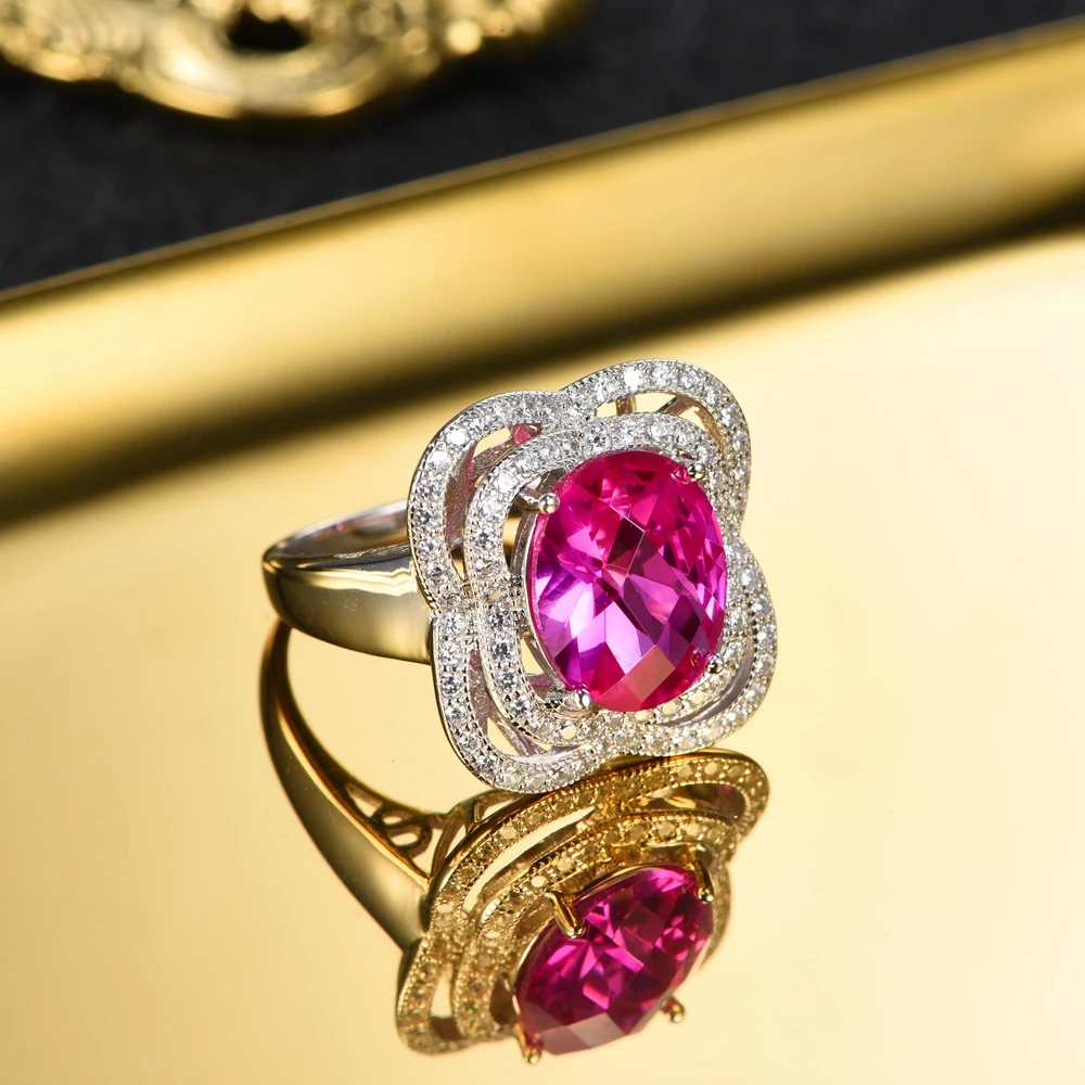 L&ampzuan 5.28ct Pink Stone Chokerboard Cut Rings 925 Sterling Silver Luxulry Romantic Ring Fine Jewelry For Women Christmas Gift |