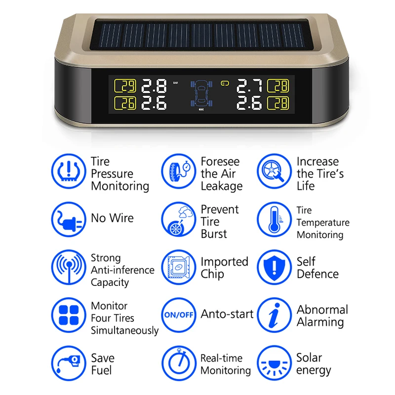T601X-TL TPMS Sensor Tire Pressure Monitoring System Power Wireless Real-time Displays 4 Temperature Solar | Автомобили и