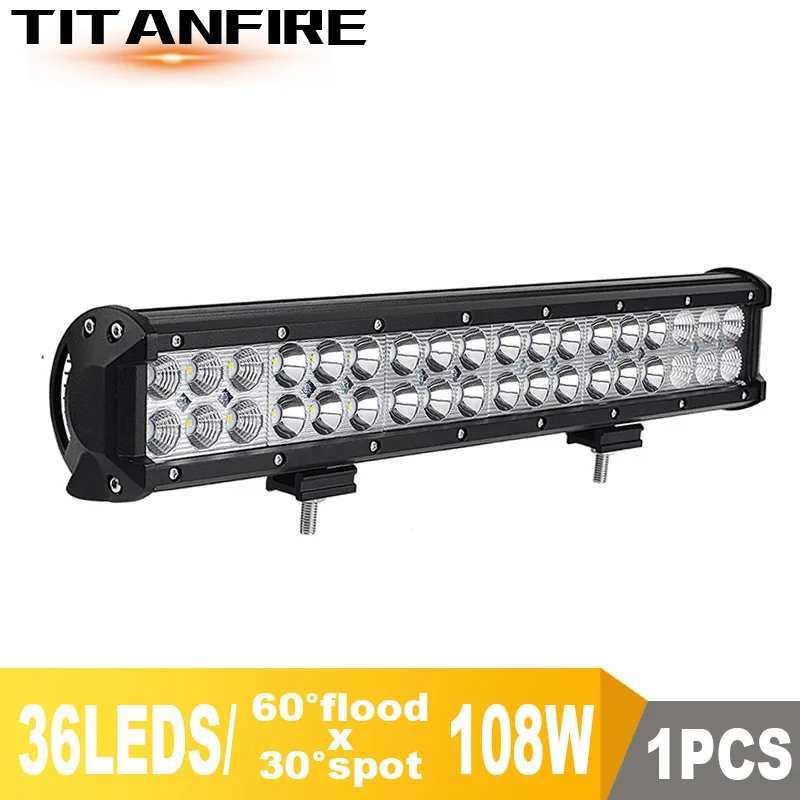 36LEDS 108W Combo DS 4 7 12 18 дюймов 18 Вт 36 Вт 72 Вт 108 ВТ внедорожный светодиодный рабочий светильник светодиодный бар для мотоцикла Трактор Лодка 4WD 4x4 грузовик внедорожник ATV 12 в 24 В - Цвет: 36LEDS 108W Combo