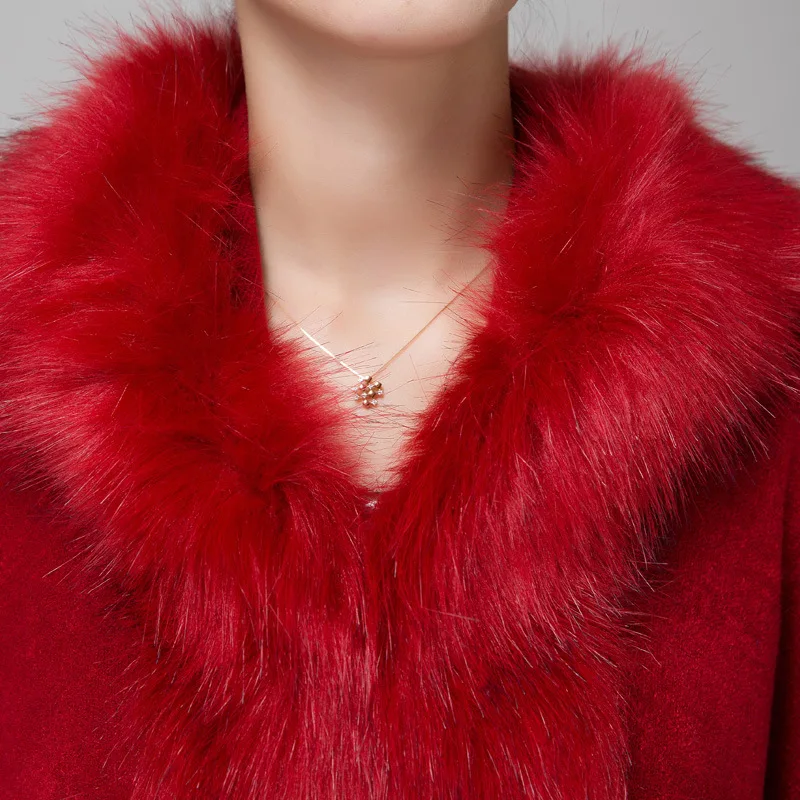 

2017 autumn winter Imitation fox fur cape hooded print knitted shawl bat sleeve cardigan clock women elegant warm fur coat