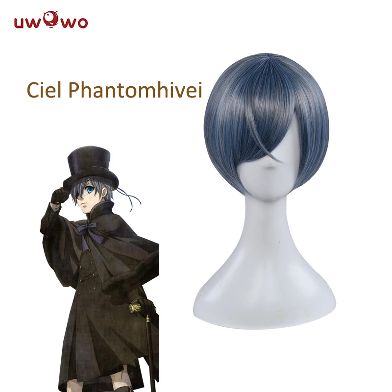 UWOWO Ciel Phantomhive парик Черный Дворецкий Книга волосы в океане 30 см синий термостойкий