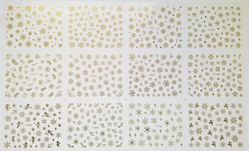 24 шт Золотые Серебряные Снежинки Дизайн 3D дизайн ногтей рождественские наклейки