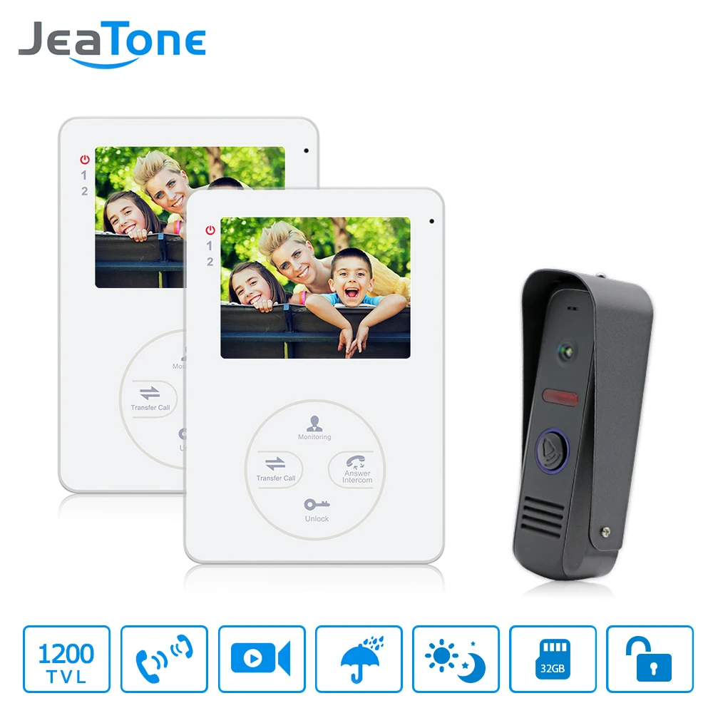 Jeatone 4 &quotTFT ЖК дисплей видеодомофон домофон 1200TVL HD наружная камера с 2 комнатными