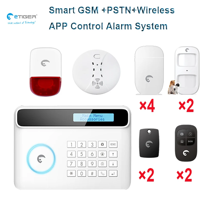Etiger GSM + PSTN сигнализация Беспроводной приложение Управление дома защитить