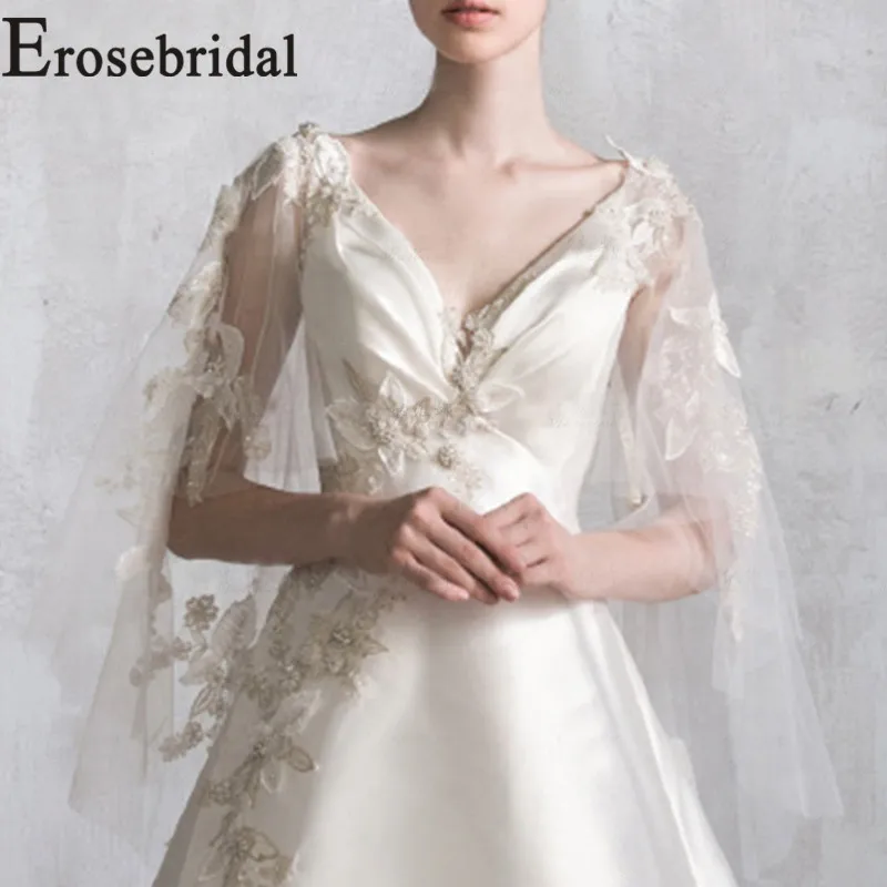 Женское атласное платье на шнуровке Erosebridal простое свадебное с v-образным вырезом