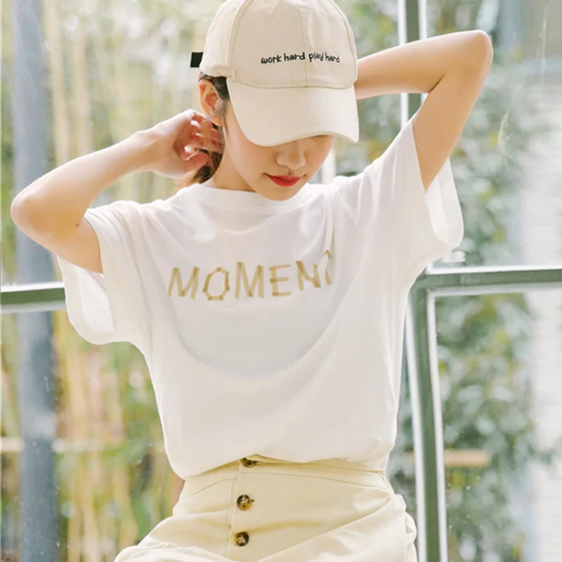 Женская футболка повседневная с принтом и свободными рукавами T8022 на весну-лето