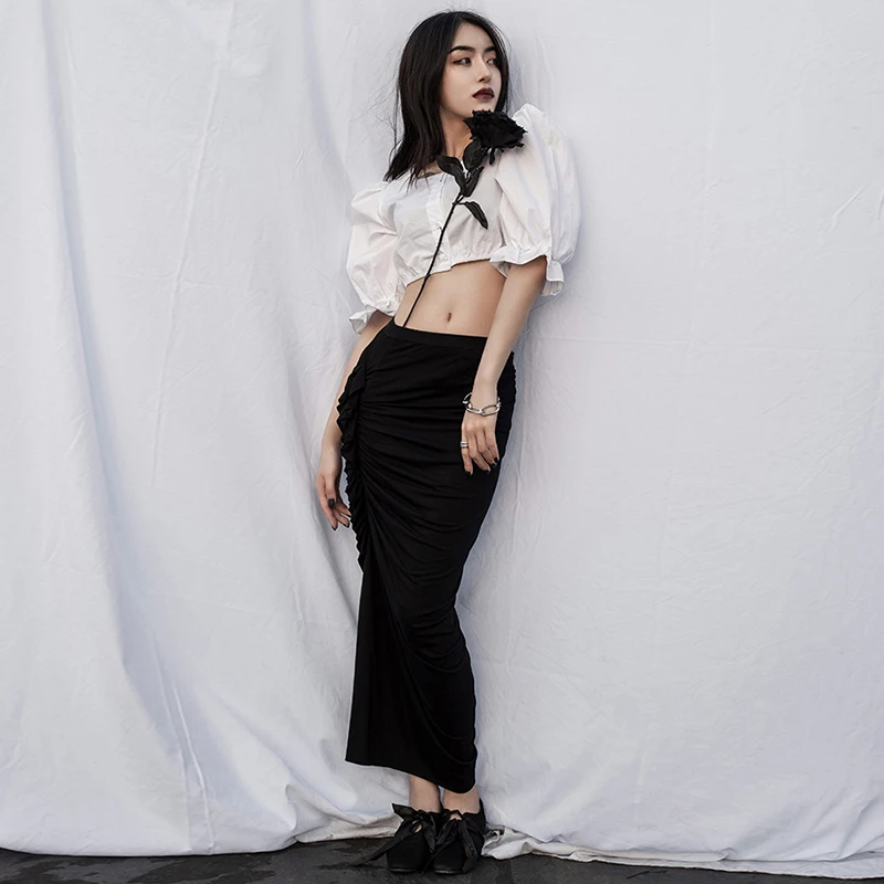 New 2019 Korean Style Women Long Black Mermaid Skirt Sides Split Elastic Waist Ladies Sexy Party Club Charming Wear J060 | Женская