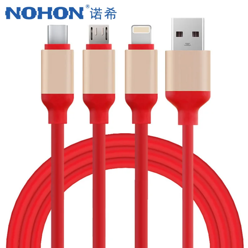 NOHON Micro Тип usb C 8 pin 3 2 в 1 Зарядное устройство Шнур для iPhone 7 6 S плюс X iOS Android samsung Xiaomi