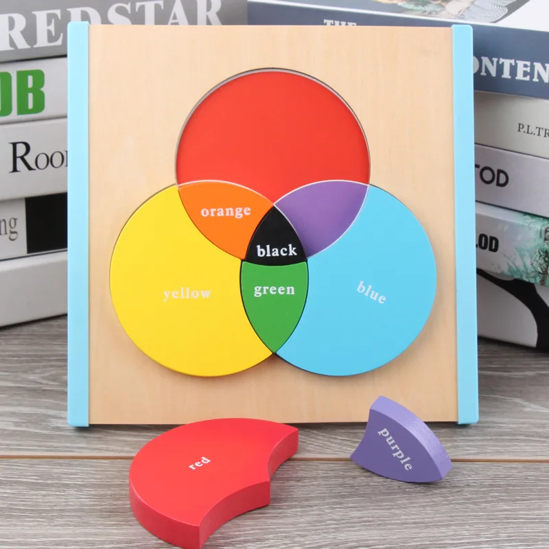 

Обучающие деревянные игрушки по методике Монтессори, трехцветные когнитивные Пазлы для малышей, умная настольная игра