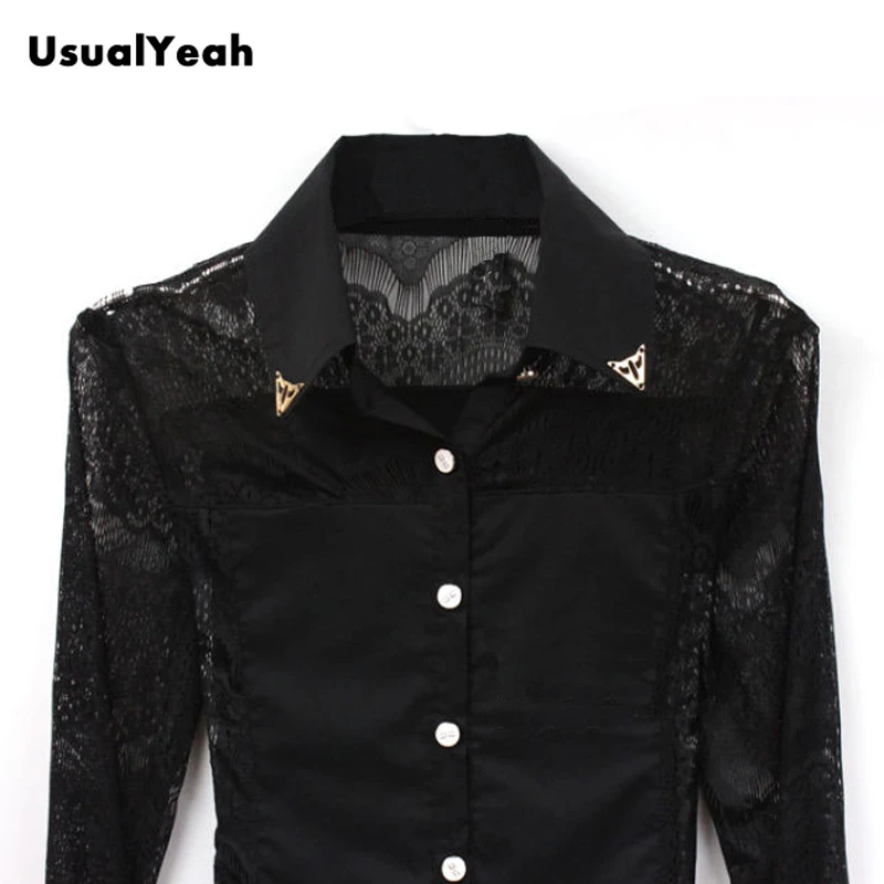 UsualYeah Женская мода Сексуальная кружевная с длинным рукавом OL женская одежда для