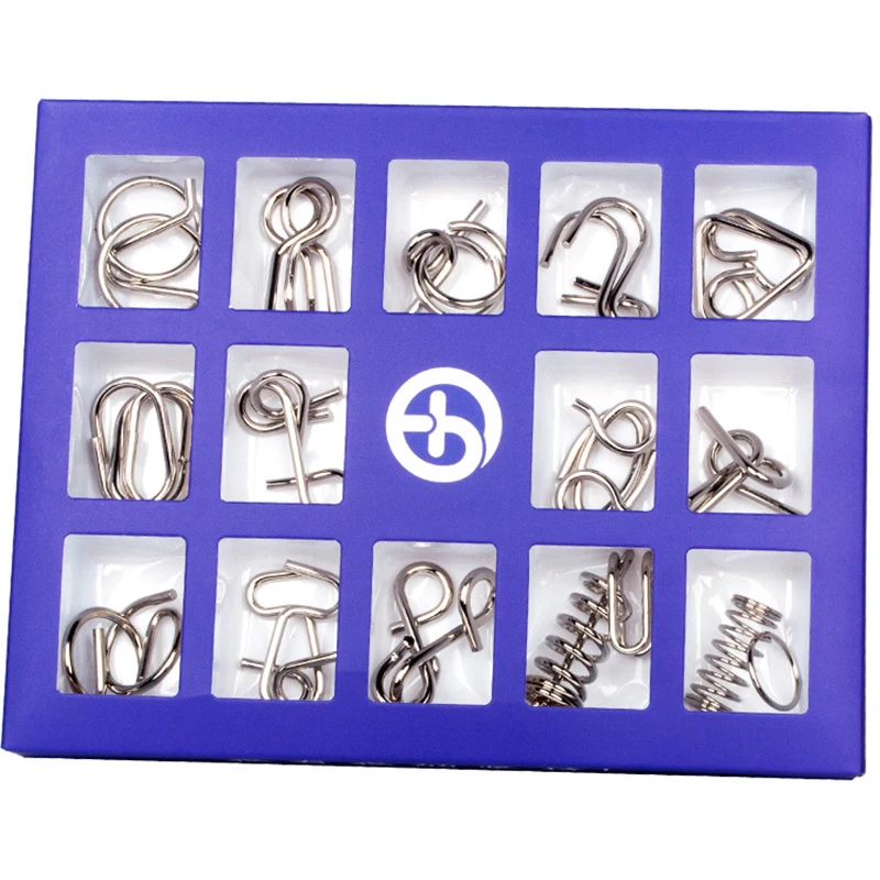 

Montessori Metallic 15 Pcs/set Metal Wire Toys For Children Adult 2 Styles IQ Mind Brain Teaser Puzzles Game For Good Hobby Gift