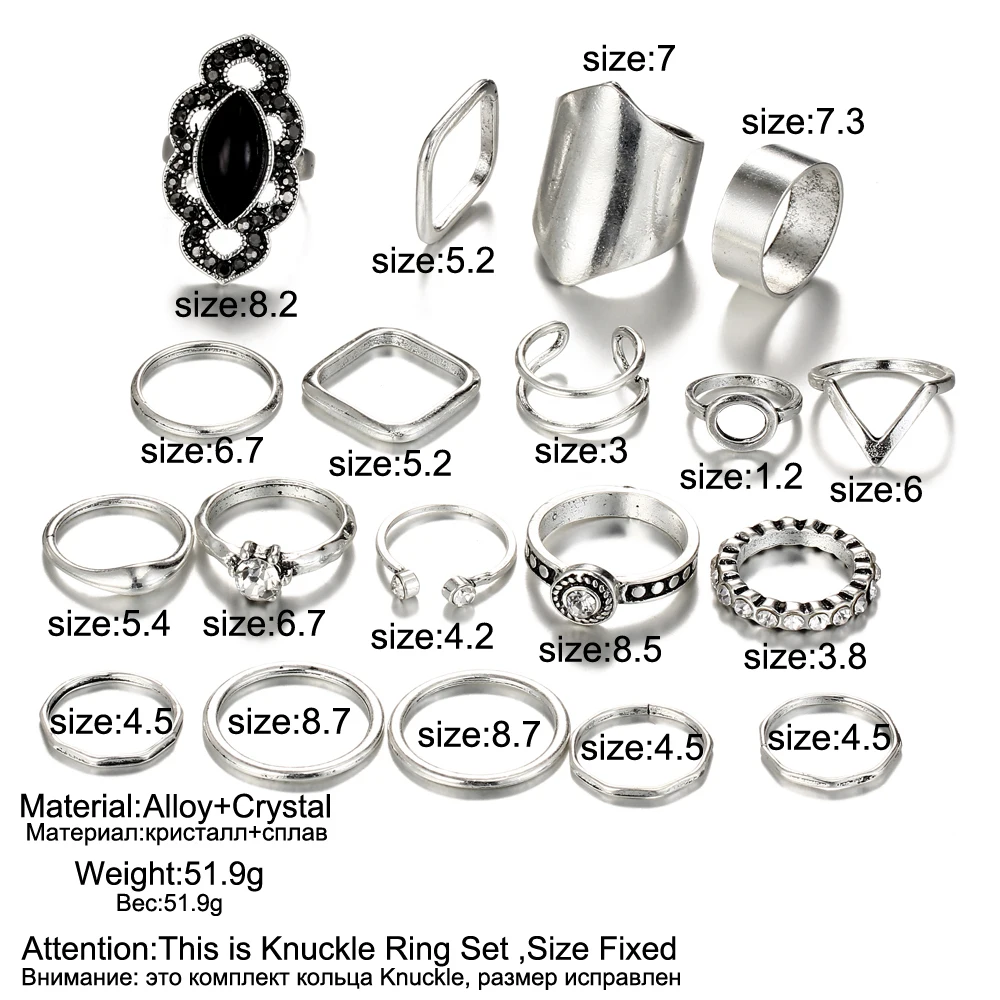 AY винтажный набор колец миди с черным камнем для женщин богемное античное
