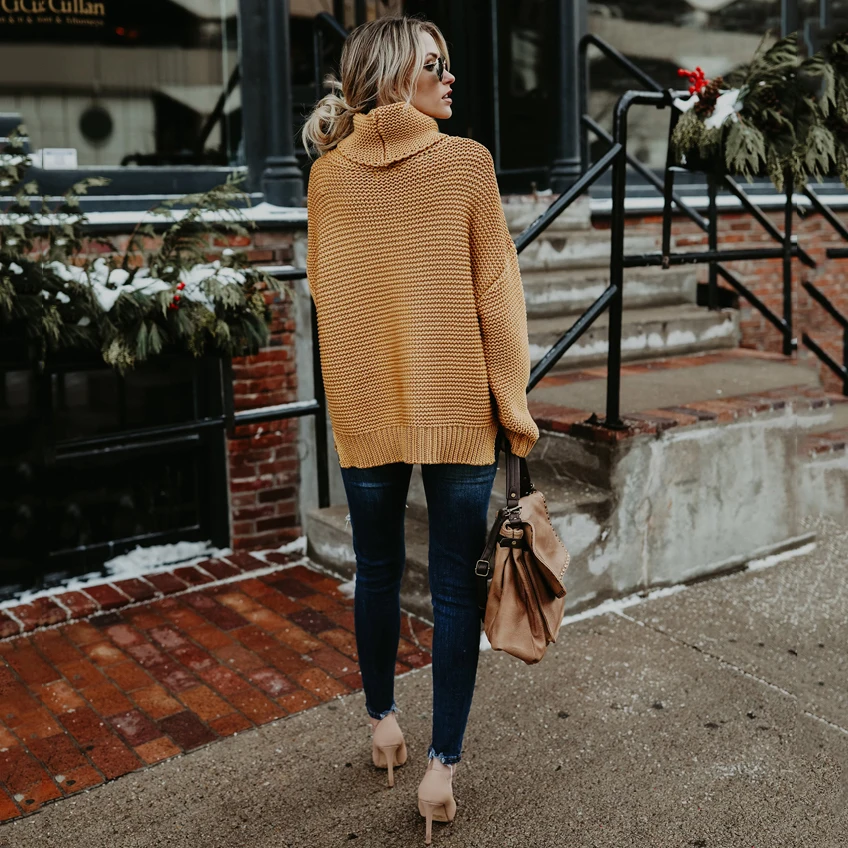 MisShow Winter Autumn Oversized Turtleneck Women Sweaters Solid Knitted Thick Warm Pullovers Crocheted Jumper Pull Femme | Женская