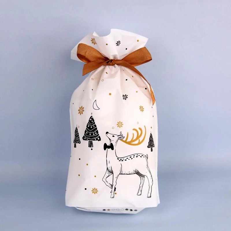 Elk Christmas LBSISI Life 10 шт. пластиковый мешок на шнурке с лентой для печенья, закусок, конфет, сумки для дня рождения, свадебного декора, подарочные пакеты - Цвет: Elk Christmas