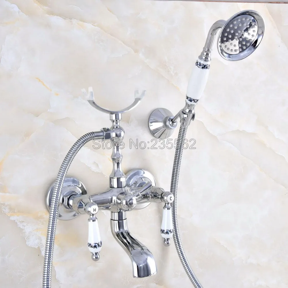 

Bathtub Faucets Polished Chrome Brass Bathroom Faucet Mixer Tap Wall Mounted Hand Held Shower Head Kit Shower Faucet Sets lna709