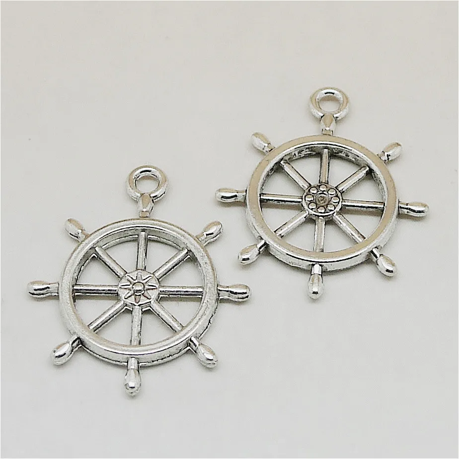 

5PCS/Lot 24x28mm Vintage Alloy Anchor Rudder Charm For Necklace Bracelet Keychain Antique Trinket DIY Jewelry Making Accessories