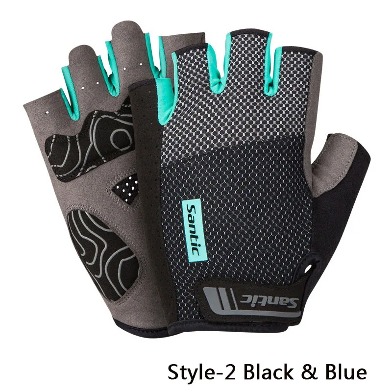 Blue black-Style 2 SANTIC мужские и женские профессиональные перчатки для велоспорта, перчатки для шоссейного велосипеда, дышащие противоскользящие перчатки для горного велосипеда, противоударные - Цвет: Blue black-Style 2