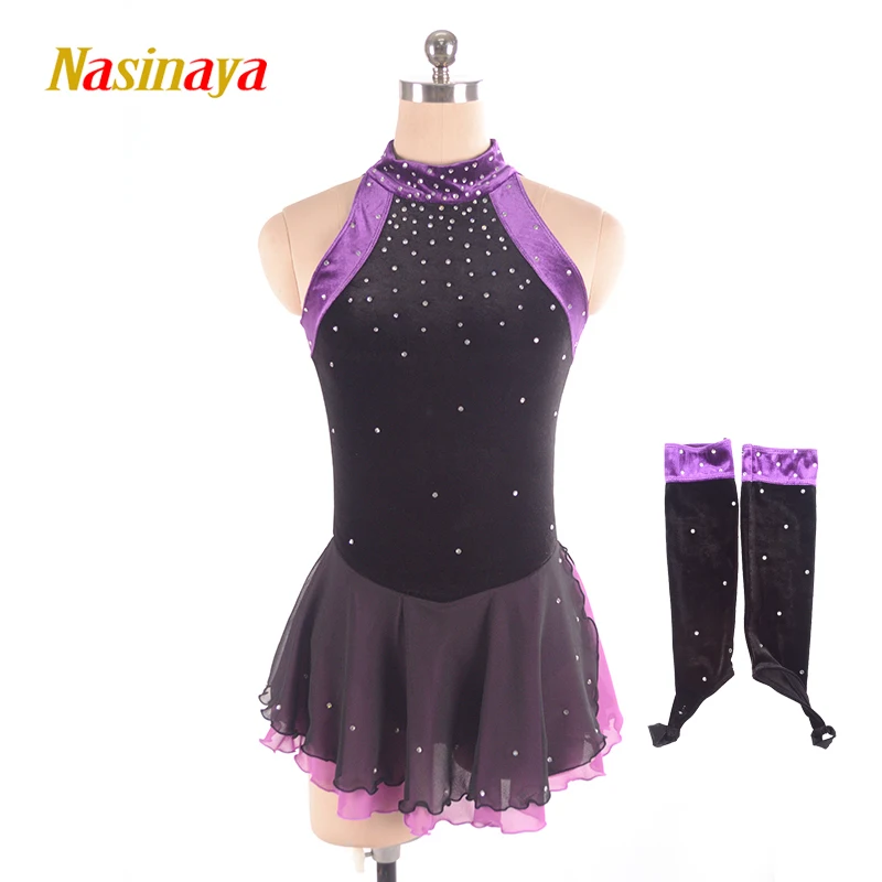 Figure Skating Costume Dress Customized Competition Ice Skating Skirt for Girl Women Kids Gymnastics Performance Black Purple