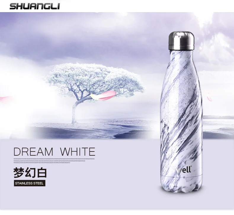 Dreamy White 500 мл Термокружка, вакуумная колба, бутылка для тепловой воды, деревянная мраморная кружка, набухшая, портативная бутылка для воды в автомобиль, бутылка для напитков - Цвет: Dreamy White