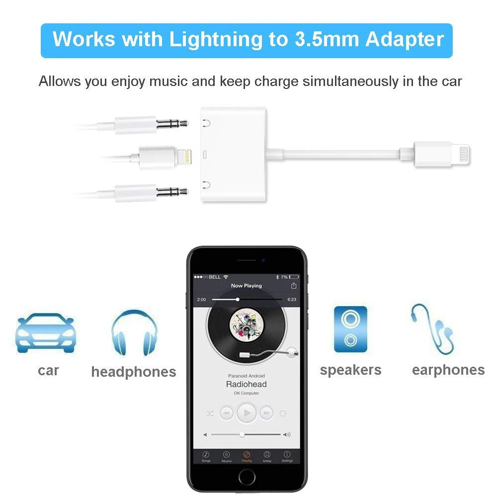 VRURC аудио Зарядное устройство адаптер для Apple Lightning to 3 5 мм двойной наушников iPhone X 8