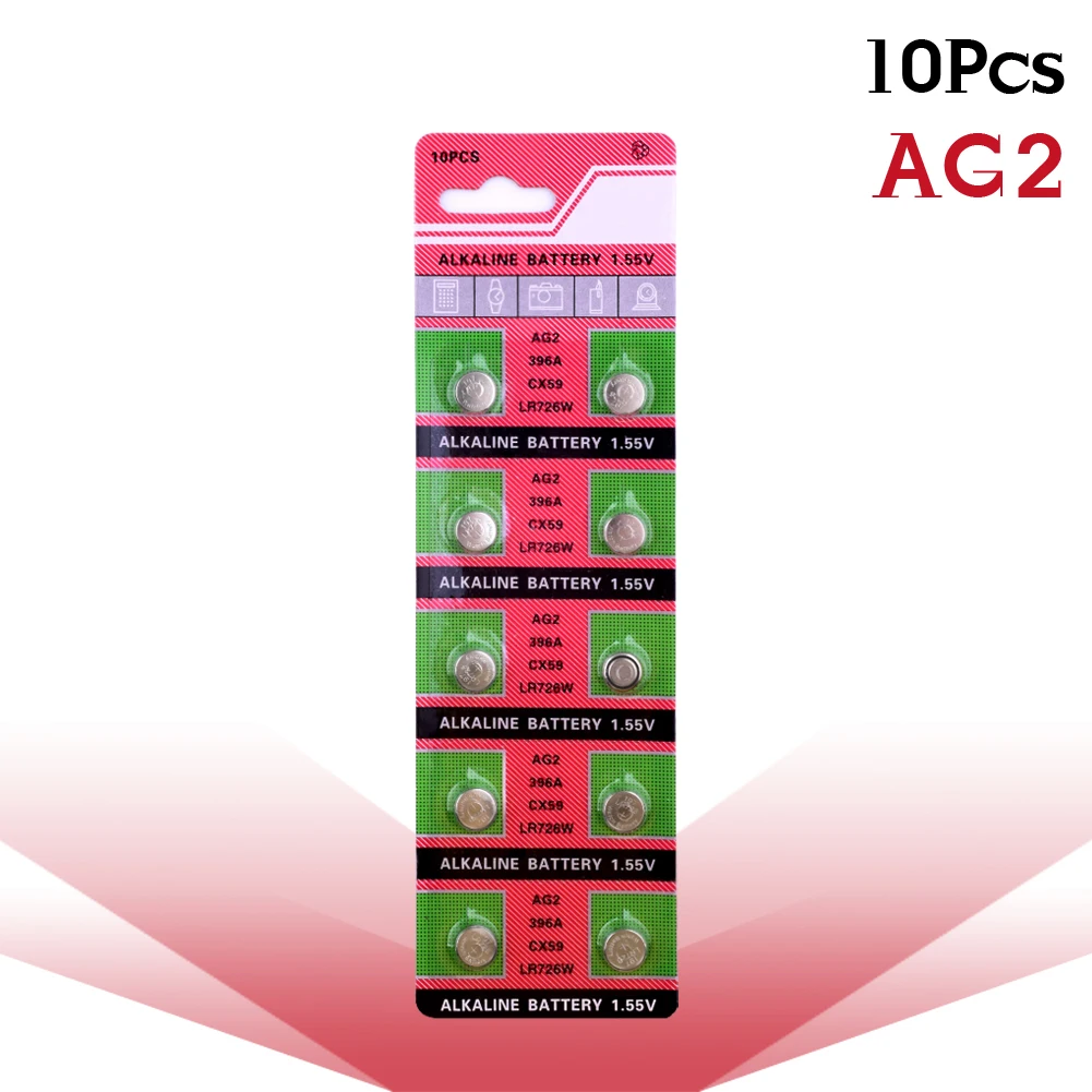 Кнопочные батареи 10 шт./упак. AG2 LR726 396 SR726 196 щелочная батарея 1 55 в SG2 SR9 726 LR59 для