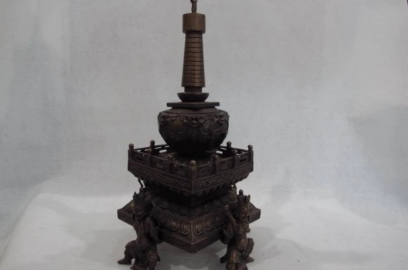 16 Тибет Храмовая бронзовая фигурка медь Четыре небесных царя Бог ступа Будды