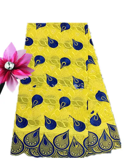 Желтый и синий Швейцарский Кружевной материал африканская швейцарская вуаль
