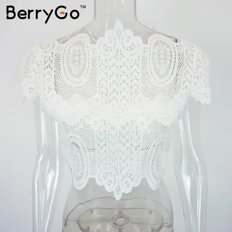 BerryGo Летний стиль элегантные черные кружевные женские топы повседневные с