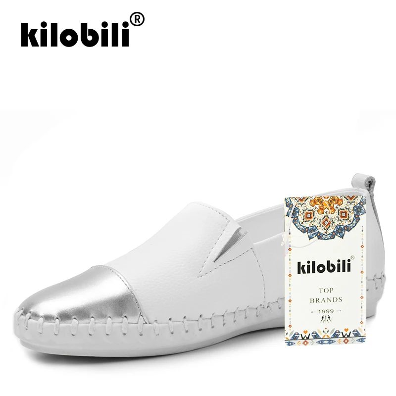 kilobili 2019 Spring Women Ballet Flats Casual Flat Shoes Genuine Leather Oxford Ladies White Slip On Loafers Boat | Обувь