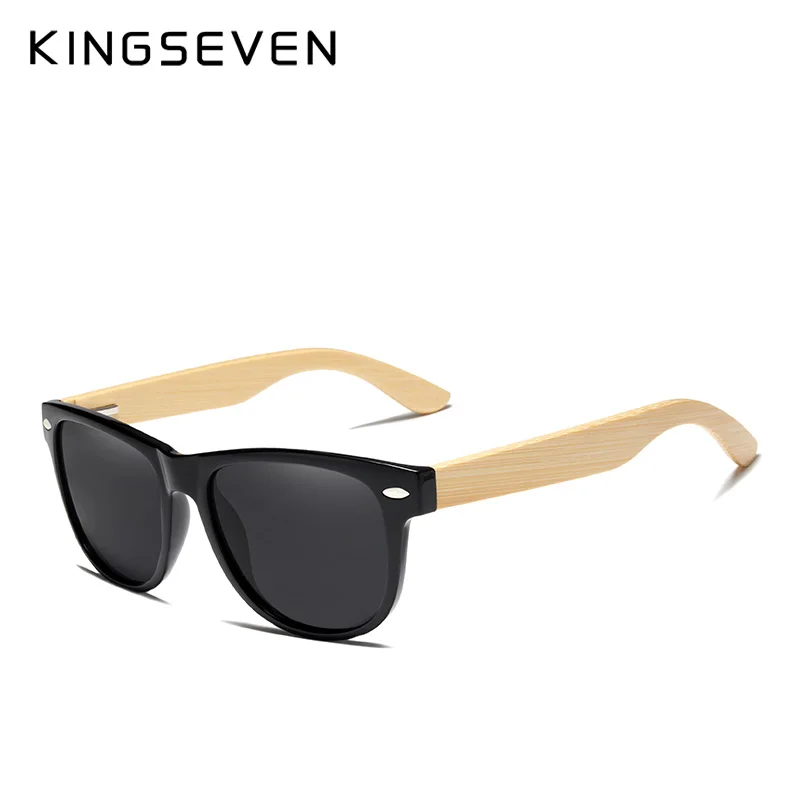 KINGSEVEN, серые линзы, солнцезащитные очки, поляризационные, квадратные,, роскошный фирменный дизайн, Винтажные Солнцезащитные очки для женщин, Oculos de sol masculino - Цвет линз: Gray Bamboo