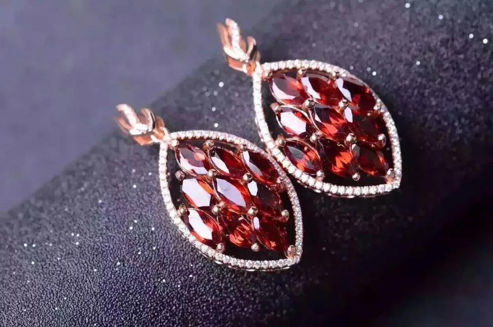 

natural red garnet stone pendant S925 silver Natural gemstone Pendant Necklace trendy Elegant Leaves women party gift jewelry
