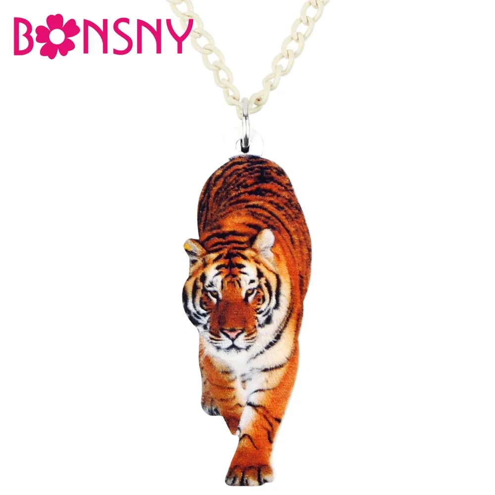 

Bonsny Statement Acrylic Jungle Elegant Tiger Necklace Pendant Chain Choker Cartoon Animal Jewelry For Women Girls Kid Accessory