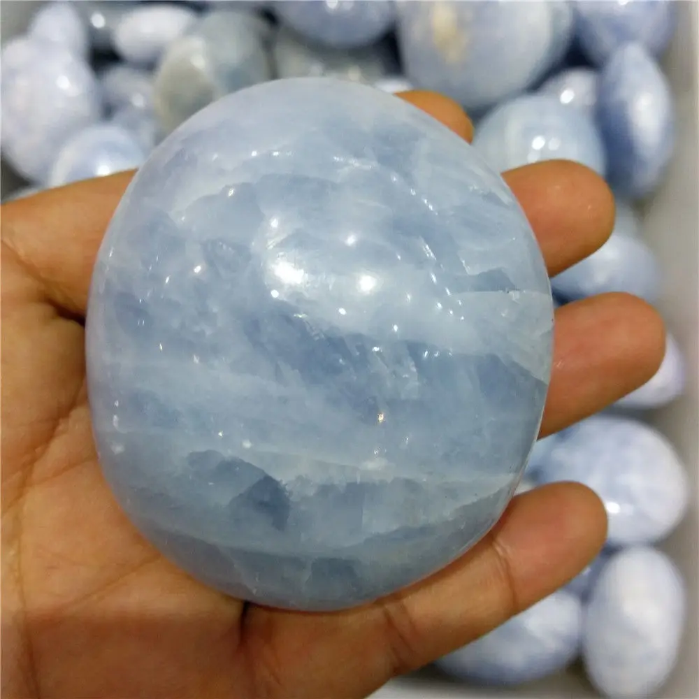 

1 pcs hot sale 100% natural blue celestine crystal hand stone reiki healing Madagascar gemstone tumble stone as gift